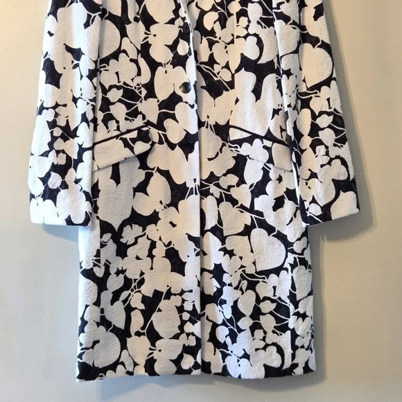 Hugo Boss Women's Floral Print Black And White Long Button Down Blazer Size 4 - Picture 6 of 11